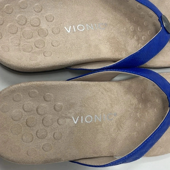 Vionic Hilda Woven Orthotic Arch Support Comfy Low Wedge Thong Sandals Blue 11 - Picture 8 of 15